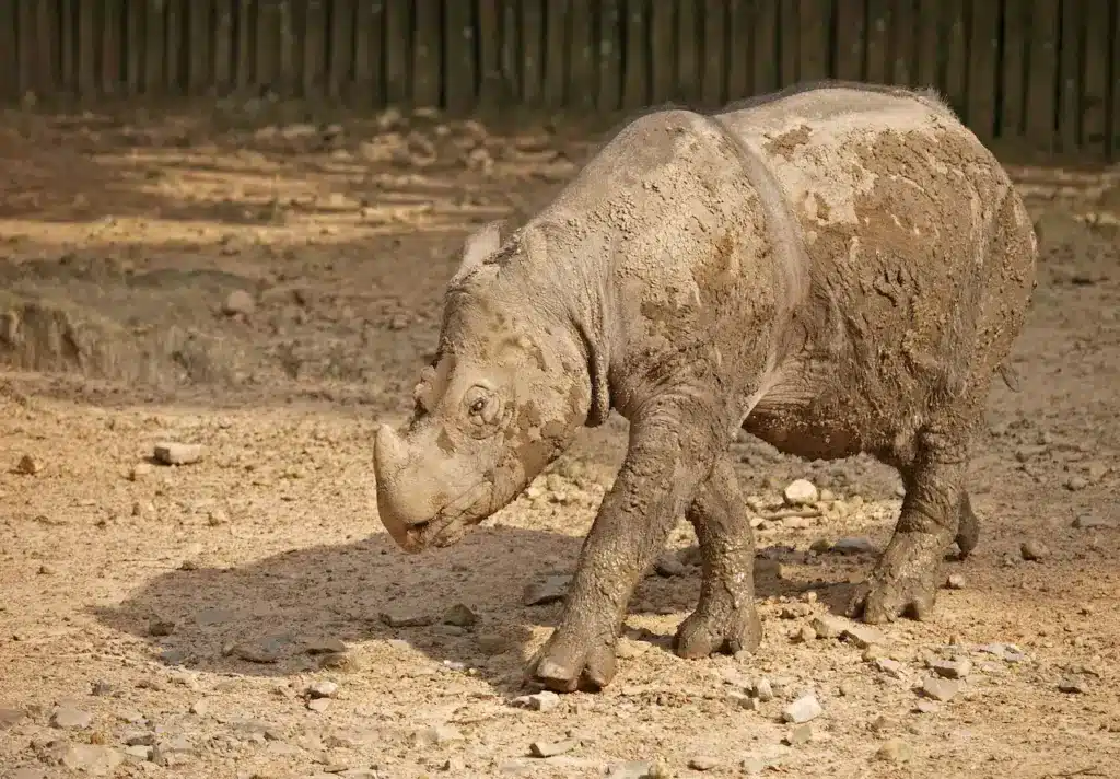 Javan Rhinoceros on the Mud 