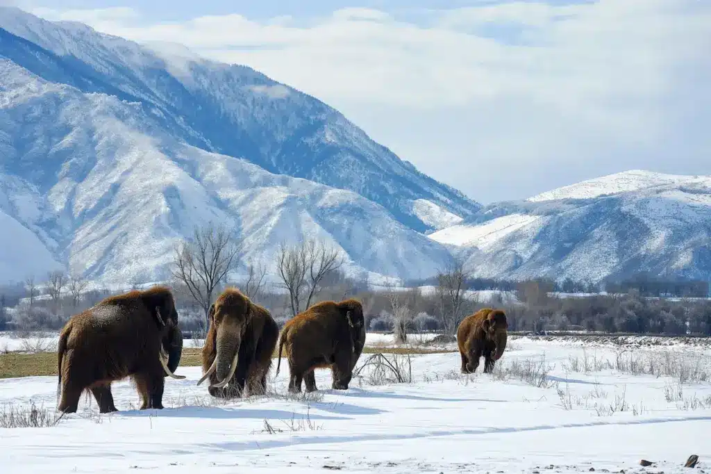 Mammoths Walking in a Snowy Mountain Animals That Are Extinct