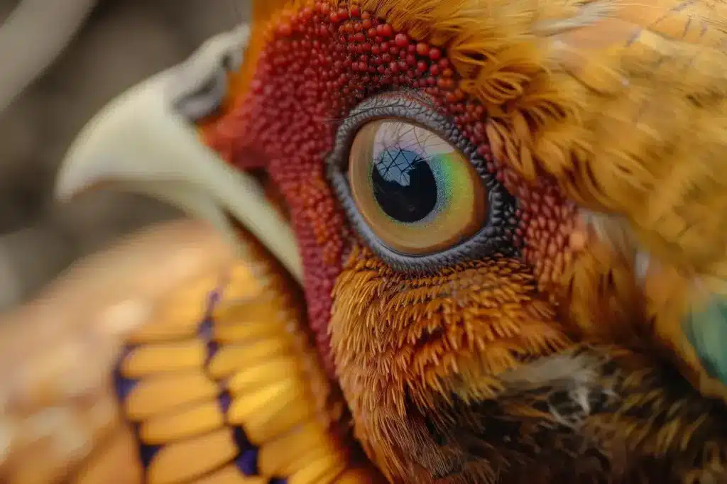 Breeding Golden Pheasants or Chinese Pheasants Eye Close Up